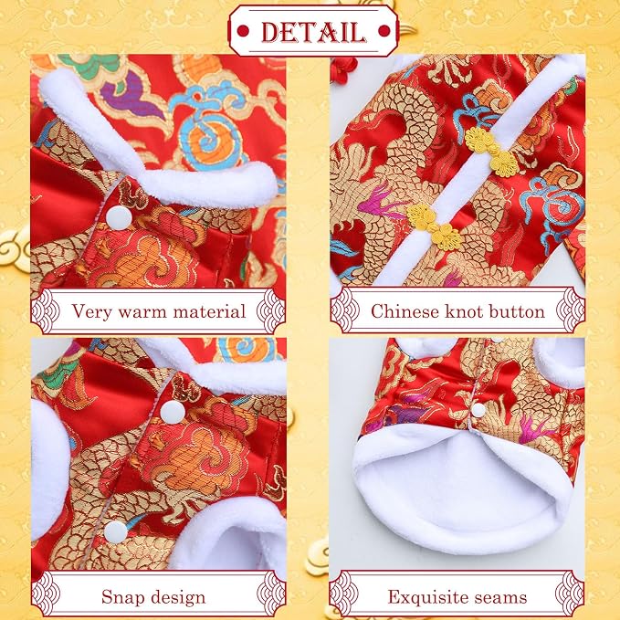 BAMY New Year Dog Dragon Robe Costume Warm Cat Cheongsam Winter Pet Clothes Vest of The Tang Dynasty Christmas Coat for Cats Teddy Bichon Small Medium Dogs (XXL (Chest Circumference 24.4in))