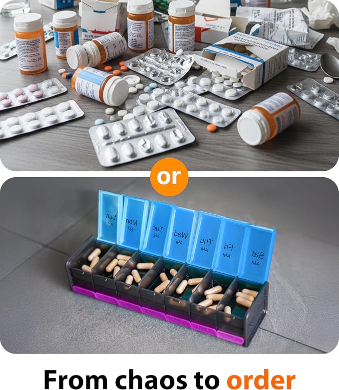 Extra Large Pill Organizer- XXL Pill Box 7 Day - Weekly Pill Organizer with AM PM Large Compartments Big Pill Case for Supplements Jumbo Pill Holder for Vitamins Huge Medicine Organizer 2 Times a Day