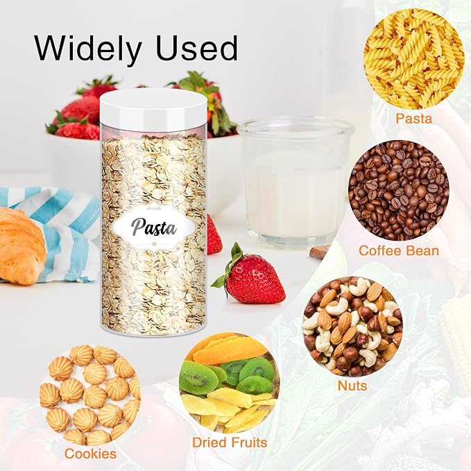 PeacePeo Plastic Jars with Lids 16 OZ, 24 Pack Clear Empty Jars | Large Size Clear Wide Mouth Storage Containers, Leakproof White Lids, Reusable Round Jars for Household Dry Food Storage
