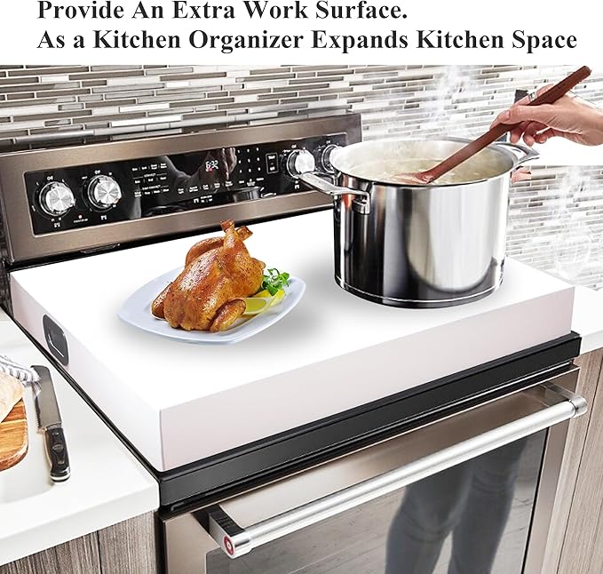 Stainless Steel Stove Top Cover Noodle Board for Burner Stovetop Cooktop, Kitchen Organizer Expanding Kitchen Space, Easy to Clean, Large Size 29.5 x 21.2 x 3 Inches, White