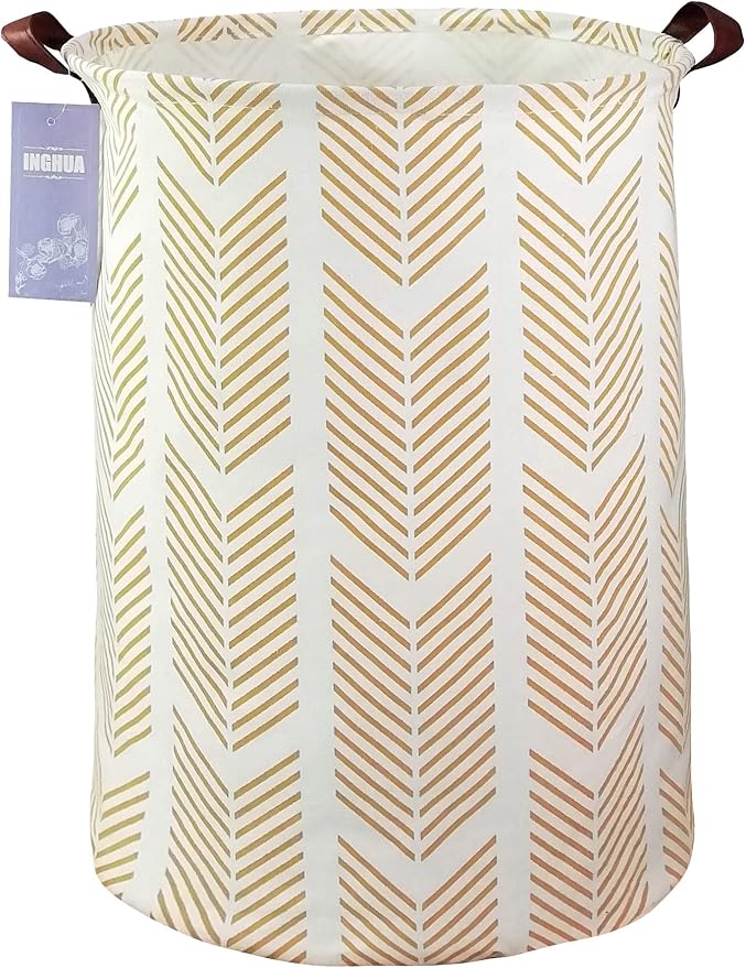 Wheat Laundry Hamper Large Canvas Fabric Storage Basket | Organizer Bin Dirty Clothes Collapsible Waterproof for College Dorms, Boys and Girls Bedroom,Bathroom