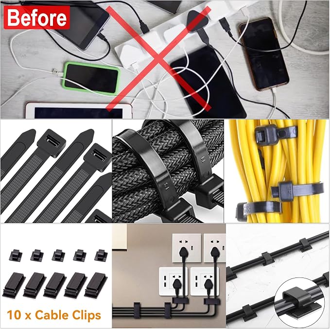 128PCS Cable Management Box 3Pack Cable Management Kit for Power Strip to Hide Wires,Cord Hider Boxes,Cord Box Safe ABS Material Wire Organizer of Cable Clips Sleeve for Home & Office, Black