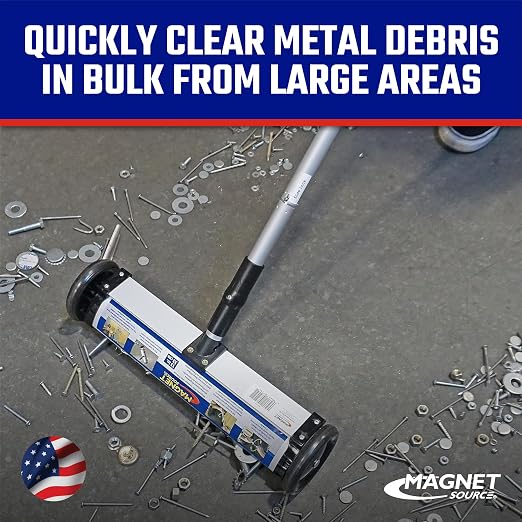Master Magnetics Magnetic Sweeper with Wheels - Mini Push-Type with Release and Telescoping Handle - Powerful Magnetic Tool for Yard - Pick Up Nails and Other Metal Debris - Strong 35 lb Pull - 13”