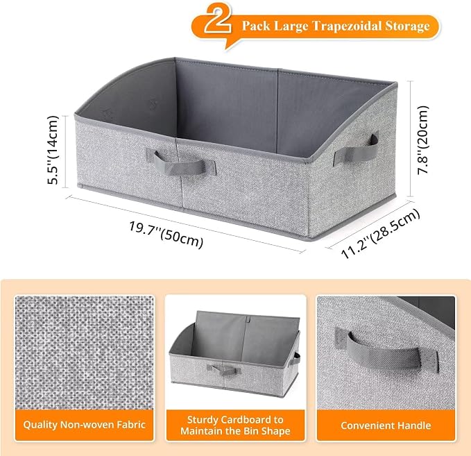 2 Pack Dog Toy Basket, Collapsible Dog Toy Bin with Handles, Gray | Large Capacity Trapezoid Toy Box for Living Room Area, Low Front for Short-Legged Dogs, Organize Pet Supplies & Home Storage