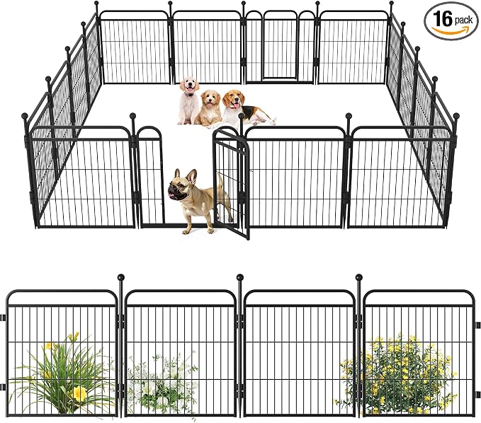 Gardner Pet Dog Playpens, 24" H 16 Panels Dog Pen Outdoor/Indoor Dog Fence Exercise Pen for Small Dogs, Foldable Pet Play Yard Gate with Gravity Automatic Lock, Pet Playpen, Black