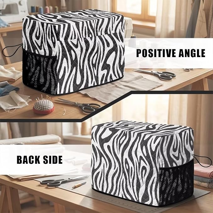 Sewing Machine Cover Polyester Febric Classic Zebra Texture Print | Dust Pet Hair Protection,Quilting Design,Fits Standard Singer,Brother Janome Machines,Protecting Decorating Your Sewing Space
