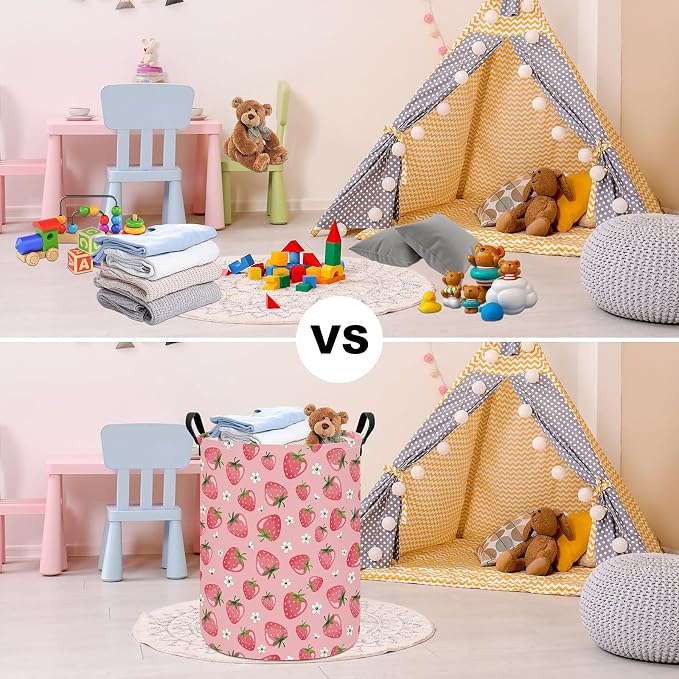 Strawberry Storage Bin Foldable Nursery Organizer Basket | Foldable with Waterproof PE Coating Organizer Bin for Kids Boys and Girls,Office,Bedroom,Clothes