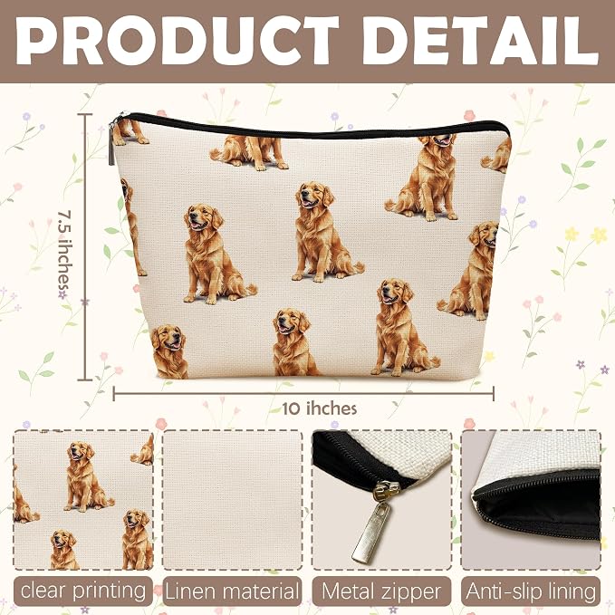 Golden Retriever Dog Makeup Bag, Golden Retriever Lovers Gifts Cosmetic Bag for Women, Dog Mom Lovers Owner Gifts for Women, Pet Lover Gift Zipper Travel Makeup Pouch for Purse