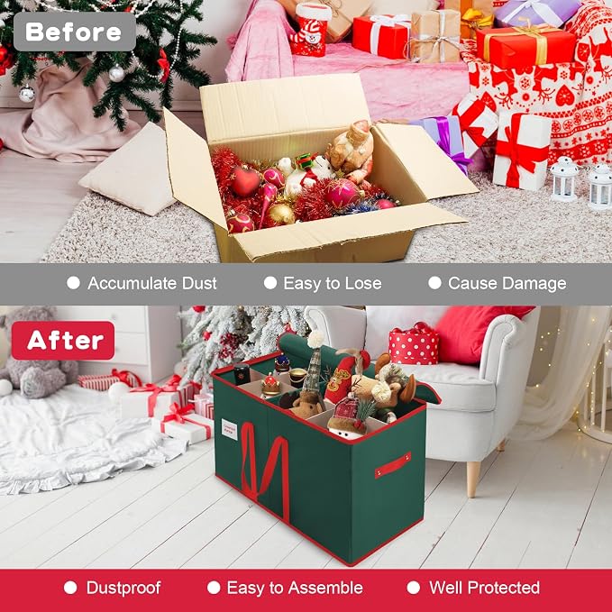 Christmas Nutcrackers Storage Box Stores 8 Figurines 15 " Storage Container | Large Ornaments Storage Box and More - Holiday Decor Organizer with Adjustable Dividers, Xmas Decorations Accessories Boxes