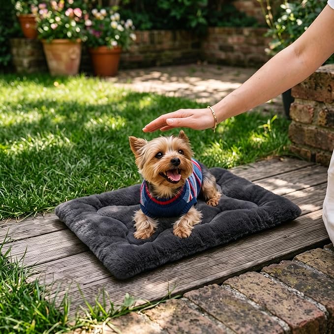 Dog Bed 22" for Metal Crate Pad, Washable Kennel Mat for Small Puppy & Cats | Soft faux rabbit fur, non-slip,machine wash/dry, plush cushioning, for crates, floors & travel, multiple sizes for all breeds