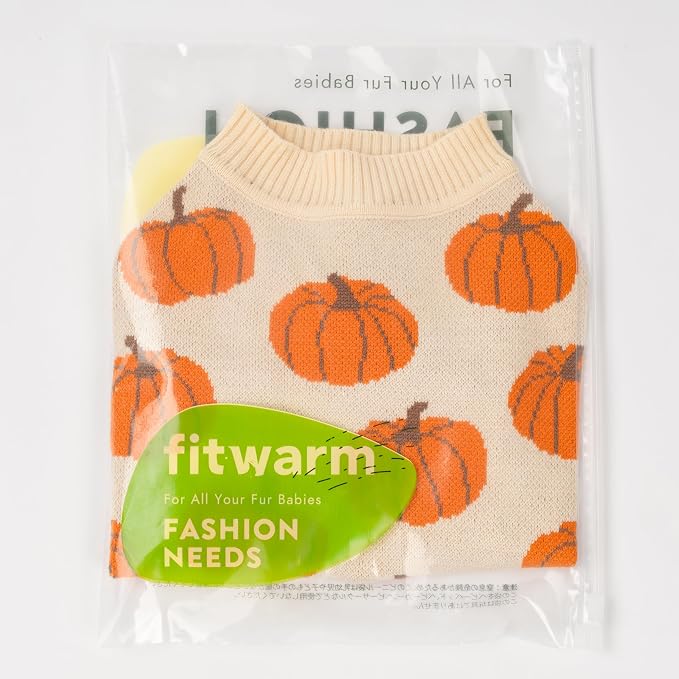 Fitwarm Pumpkin Dog Sweater, Thanksgiving Outfit for Small Dogs Boy Girl, Pet Outfit, Orange, Beige, XXL