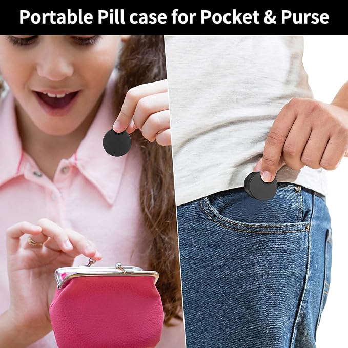 Small Daily Pill Box - Portable Waterproof Metal Pill Case for Purse | Travel Pill Container for Pocket, Aluminium Alloy Round Medicine Vitamin Organizer Unique Gift