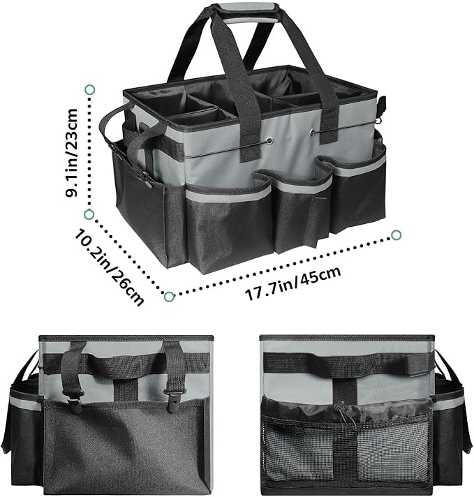 Boczif Cleaning Caddy Bag Wearable,Cleaning Caddy Supplies Organizer (Grey) | with Handle, Shoulder Straps & Detachable Divide, Cleaning Tool Organizers Tote Bag for Cleaners & Housekeepers