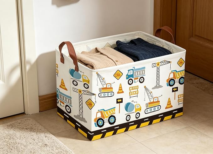 Car Basket Rectangular Book Basket Storage Bin Organizer Book Shelf Box Room Decor(Engineering vehicle)