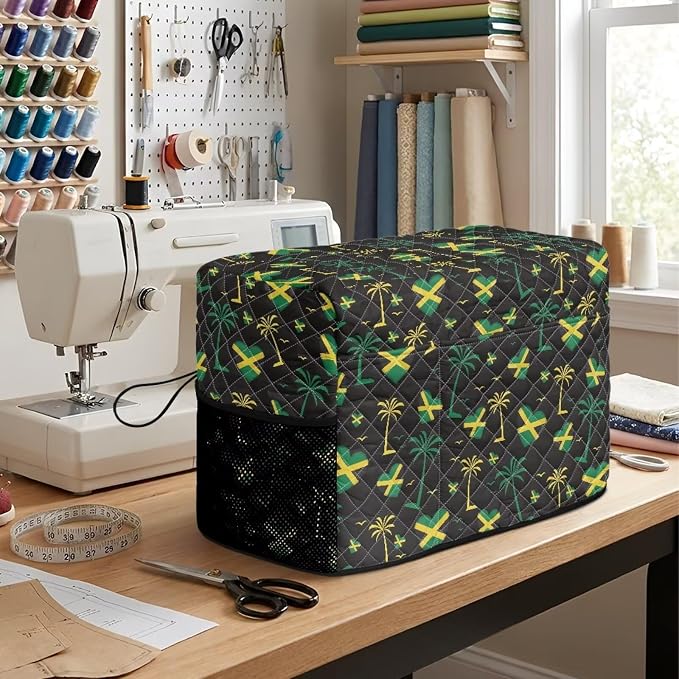 Sewing Machine Cover Polyester Febric Jamaica Palm Hear Print | Dust Pet Hair Protection,Quilting Design,Fits Standard Singer,Brother Janome Machines,Protecting Decorating Your Sewing Space