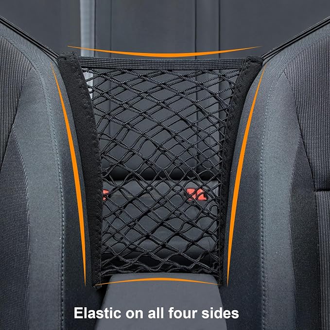 Dog Car Barrier Net Car Mesh Organizer, 4-Sides Elastic Seat Back Net Bag, Barrier of Back Seat Pet Kids, Cargo Tissue Purse Holder, Driver Storage Netting Pouch for Cars SUVs Vans Traveling