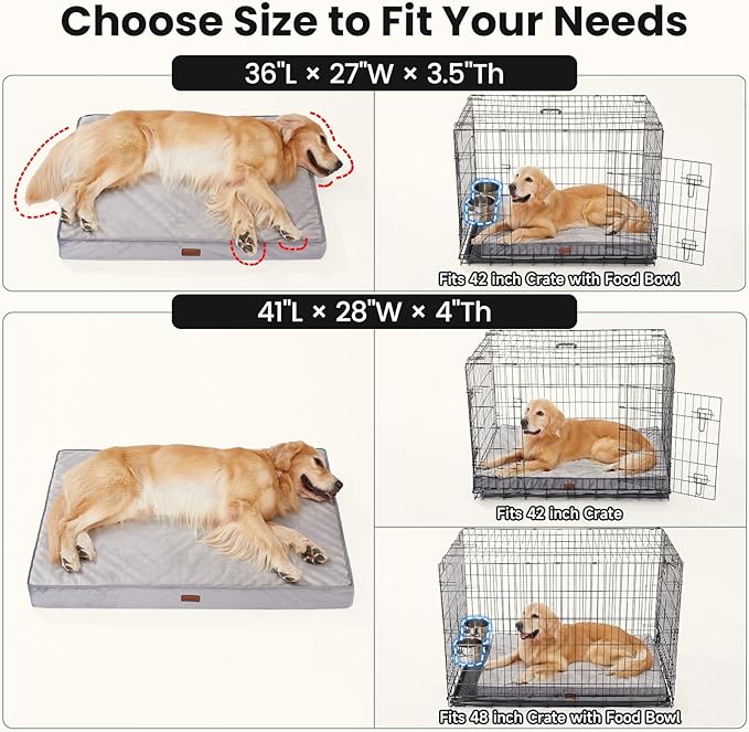 OhGeni Orthopedic Waterproof Large Dog Bed, Memory Foam, 41 inch(Gray) | Machine-Washable Removable Cover in Easy-Clean Fabric, Reversible Memory Foam & Easy-Carry Handle, Suitable for Crate