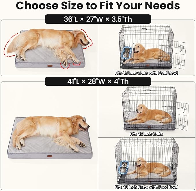 OhGeni Orthopedic Waterproof Large Dog Bed, Memory Foam, 41 inch(Black) | Machine-Washable Removable Cover in Easy-Clean Fabric, Reversible Memory Foam & Easy-Carry Handle, Suitable for Crate