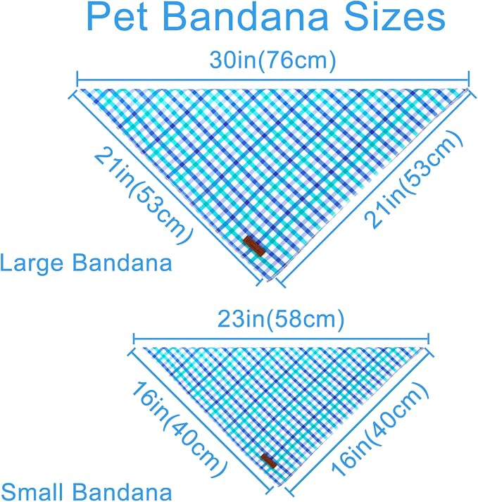 Summer Dog Bandana, Comfortable Cotton Grid Triangle Bid Scarf for Medium Large Dog, Washable Pet Kerchief for Boy Girl Dogs,Blue and White Cute Bandana Dogs,Cute Classic Puppy Bid Scarf