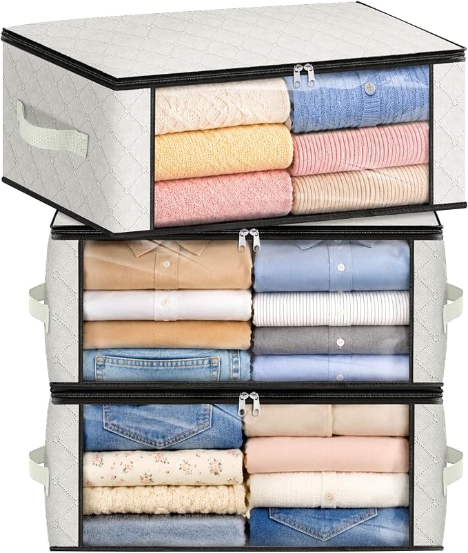 35L Closet Organizers, Foldable Under Bed Storage Containers | Storage Bags with Zippers,Window and Handles for Organizing Bedroom, Closet, Clothing,Organization with Handle