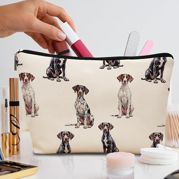 German Shorthaired Pointer Dog Makeup Bag, Dogs Lovers Gifts Cosmetic Bag for Women, Dog Mom Lovers Owner Gifts for Women Christmas, Pet Lover Gift Zipper Travel Makeup Pouch for Purse