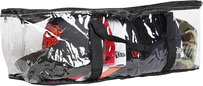 Trenton Gifts Clear Cap Storage Case. Holds 24 Caps. 23" x 6" x 8". Clear Plastic Black Handles. Box with Zipper Closure. Dirt & Dust Protection