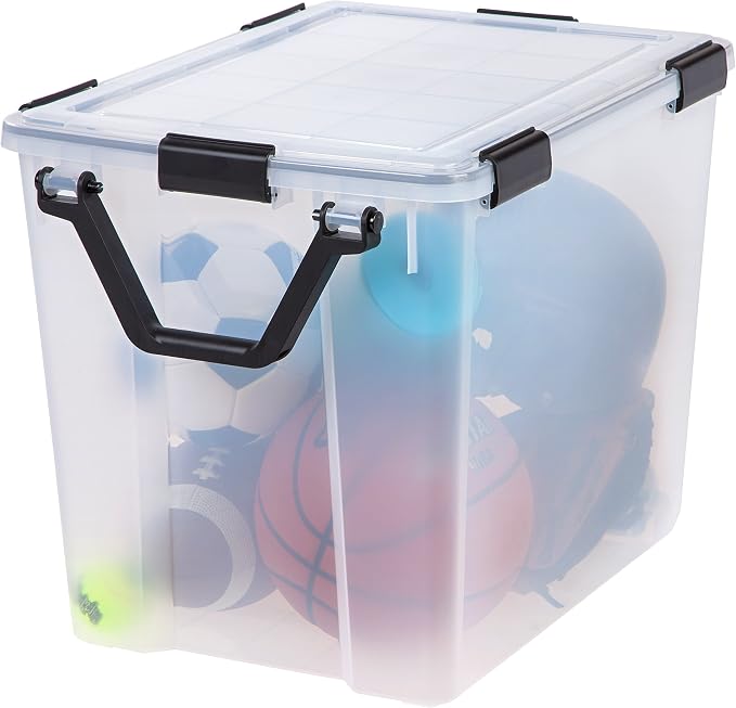 IRIS USA WeatherPro Storage Bins with Lids, 103 Qt, Gasket Seal, 2 Pack | Extra-large weather-tight storage for holiday décor, camping gear, totes, blankets, tools, and seasonal organization.