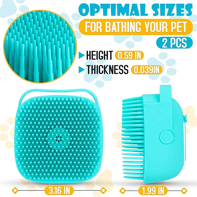 2 Pcs Dog Brush for Bathing - Dog Shampoo Brush Scrubber with Soap Dispenser and Soft Silicone Bristles, Press-to-Dispense Lather, Easy Rinse - for Bathing, Exfoliating & Massage, Home & Travel Use