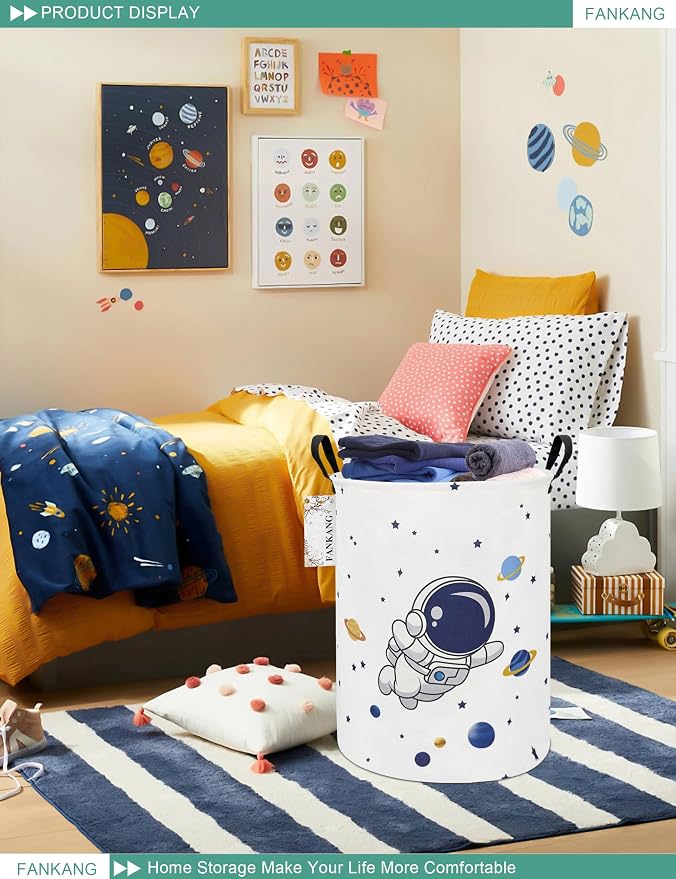 Astronaut Storage Bin Foldable Nursery Basket | Foldable with Waterproof PE Coating Organizer Bin for Kids Boys and Girls,Office,Bedroom,Clothes