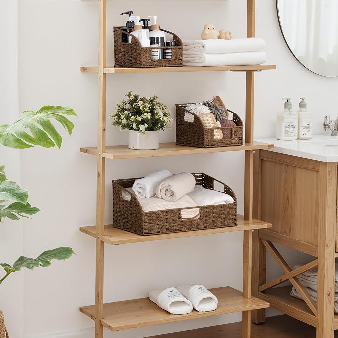 StorageWorks Pantry Storage Baskets, Shelf Baskets, Brown Baskets, 3-Pack | Paper Rope Pantry Baskets, Wicker Baskets with Handles, Handwoven Shelf Baskets for Organizing, Pantry Organizers and Storage