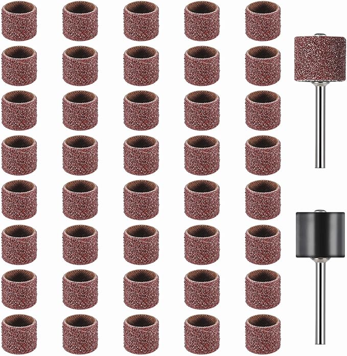 Dimeho 42 Pcs Pet Nail Grinder Replacement Kit with Grit Sanding Bands Pet Dog Nail Smoother Sanding Drum Set Pet Claw Grooming Supplies for Dog Claw Care (80#/120#)