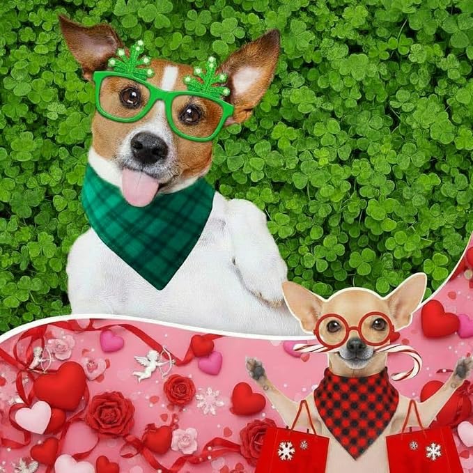 Abbylike 50 Pcs Christmas Plaid Dog Bandanas Bulk Red and Green Gingham Bandanas for Dogs Triangle Kerchief Bib Scarf for Pet Xmas Party Costume Photo Props Accessories, 25 Styles(25.6 x 17.7 x 17.7)