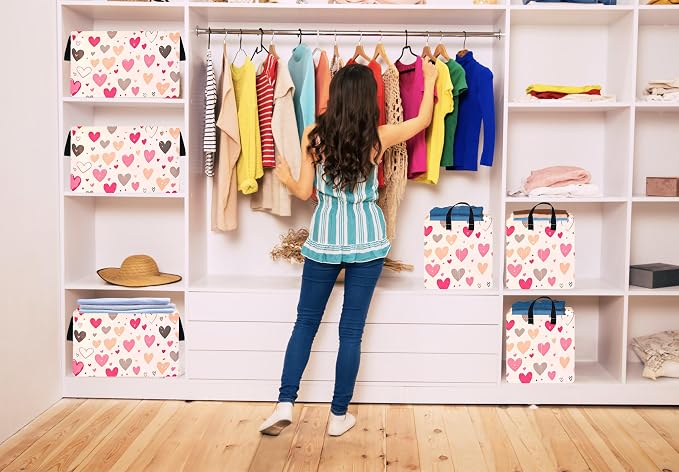 Kid Clothes Storage Basket Gift Shelf Basket Toy Storage Bin, Nursery Basket Organizer Box for With Handles for Room Deco Heart Valentines Basket