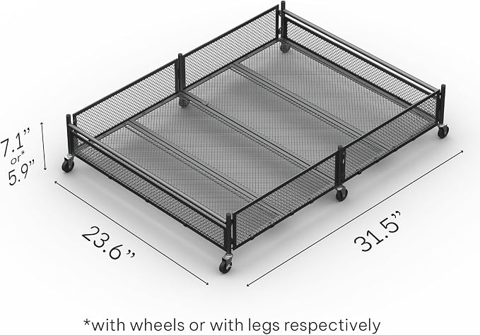 Under Bed Storage with Wheels – Heavy Duty Large Metal Storage Container (70lb load), Low Profile Rolling Organizer with Removable Rubber Wheels, Easy Access for Clothes, Shoes & Blankets