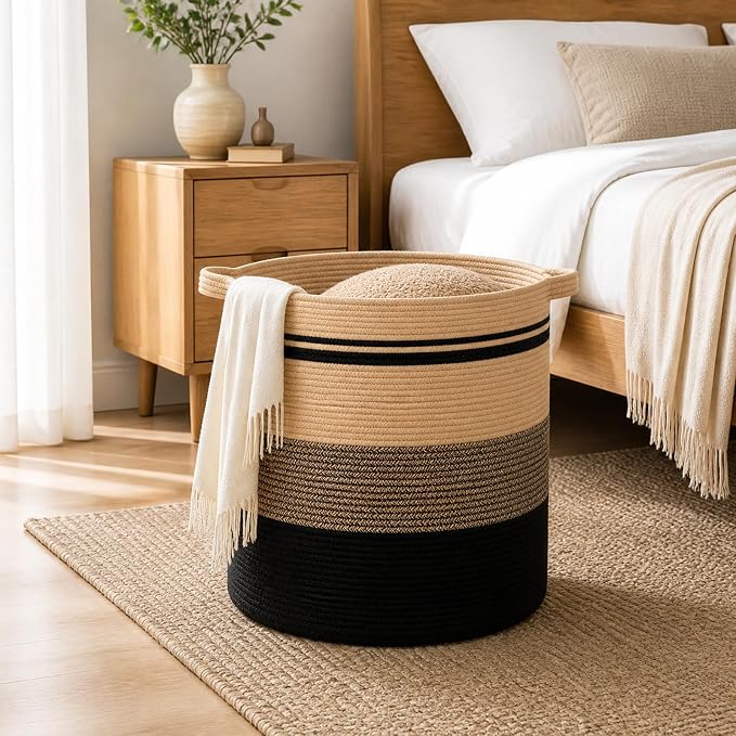 OIAHOMY 80L Laundry Baskets-Laundry Hamper,Storage Basket with Handles,Decorative Basket for Living room,Woven Storage Basket for Toys Bin,Pillows, Blankets,Clothes-20x18in-Yellow Black | Tall Dirty Clothes Hamper with Handle,Blanket Basket,Decorative ...