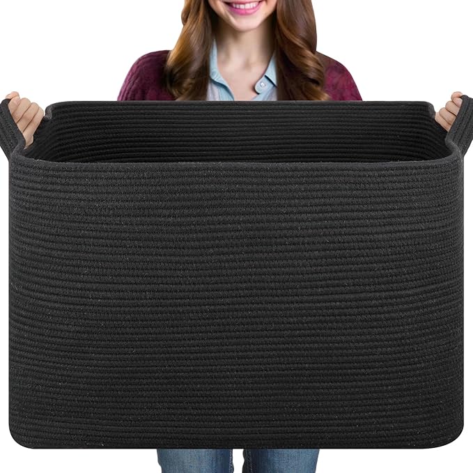 OIASKET 108L Extra Large Blanket Basket Living Room, 24.8" x 16.2" x 16.2" | Rectangle Woven Laundry Hamper, Nursery Blanket Storage Living Room, Toy Storage With Handle, Large Baskets for Organizing