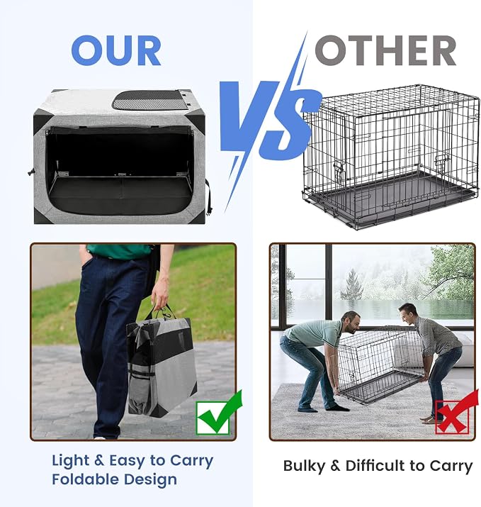 Dog Crate,36x25x25 Inch Large Dog Crate for Large or Medium Dogs, Portable and Foldable Design of Dog Cage, Perfect for Travel or Home Use, Dog Kennel with 2-Door and Durable Mesh Windows, Light Grey