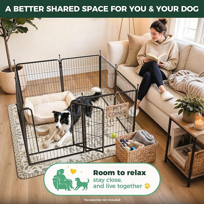 FXW Rollick Dog Playpen, Indoor, Yard & RV Camping, 32" H, 8 Panels | Easy setup, Heavy-duty, DIY layouts, for Small & Medium Dogs, Patented