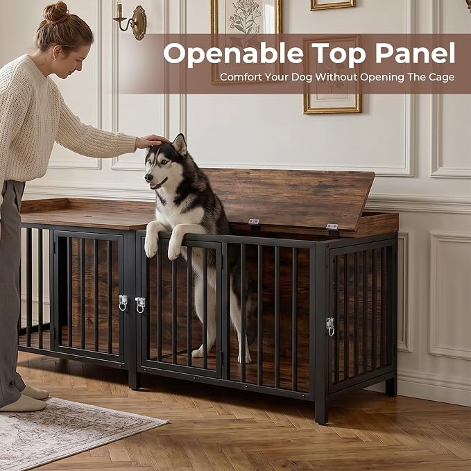 BOINN 78.7" Dog Crate Furniture for 1 or 2 Dogs with 4 Doors, Heavy Duty Single/Double Dog Crates for Small/Medium/Large Dogs with Top Access Door, Dog Kennel Furniture Indoor As TV Stand