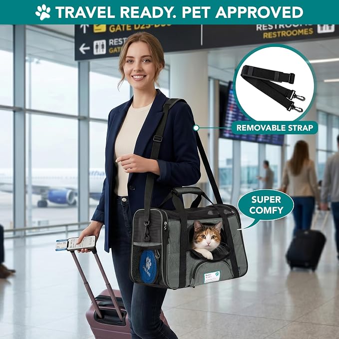 PetAmi Airline Approved Pet Carrier for Cats & Small Dogs, Small, Dark Gray | Soft Sided TSA Travel Bag, Sherpa Bed, Breathable Mesh Ventilation, Collapsible Bowl, Fits Under Seat, Up to 18 lbs