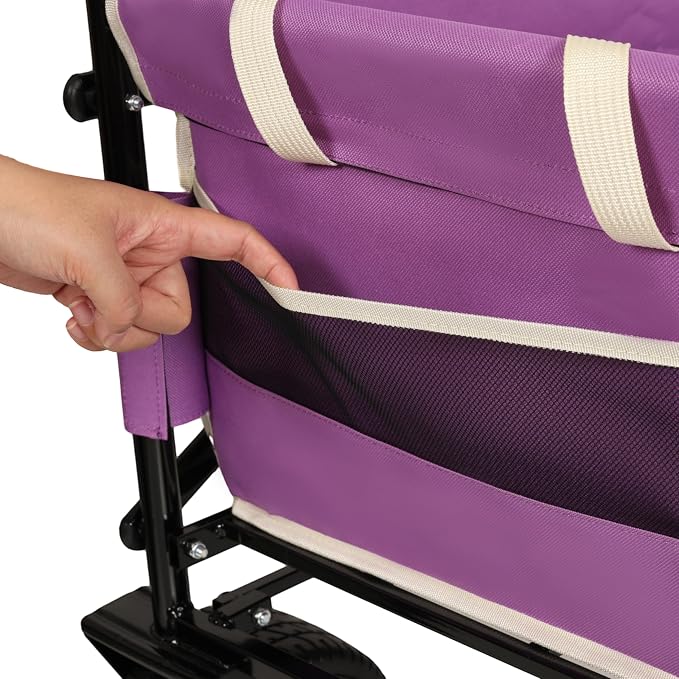 3-in-1 Pet Wagon Stroller with Bench Seat & Storage – Portable Travel Carrier for Dogs & Cats, 500Lbs Heavy-Duty Foldable Cart with All-Terrain Wheels for Camping, Park & Outdoor Use (Purple)