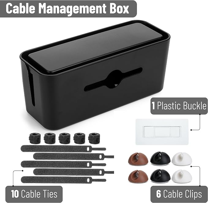 Bates- Cable Management Box, Large, Cable Organizer Box, Cord Organizer Box, Cable Box Organizer, Cord Management Box, Cord Hider Box, Cord Box for Wires on Floor, Power Strip Cover Box Baby Proof