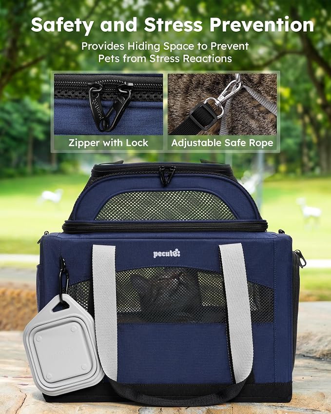 Pecute Cat Carrier, Top Expandable Dog Crate for Travel, Blue