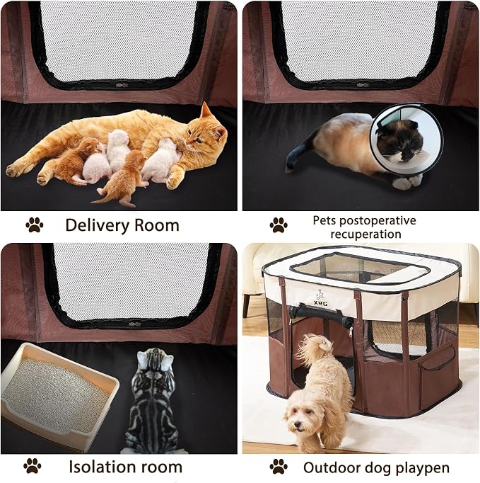 XRG Foldable Pet Playpen,Indoor Cat cage Puppy Crates L(35.4"x27.6"x23.6") | Portable Dog Crates with Upgrade Breathable Mesh，Sturdy Cat Kennel Indoor & Outdoor for Rabbit or Small Animals，Brown