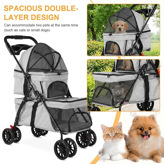 Kittens Puppies Travel Strolling Cart for Small Cats Puppy Kitty Stroller