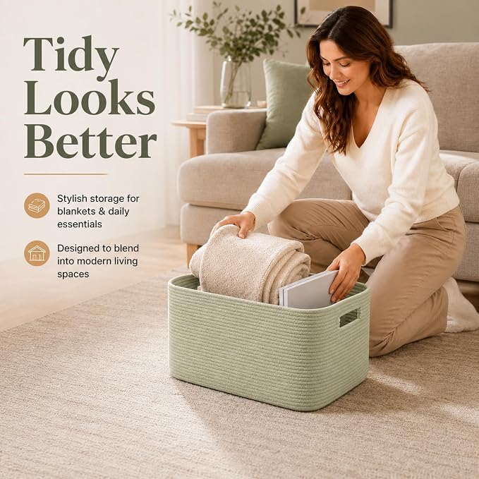 19.2GAL Sturdy Large Laundry Basket with Handles for Bathroom, Dorm Dirty Clothes, Portable Aesthetic Boho Cute Woven Storage Blanket Baskets for Living Room Decor Girls Boys Pets Toys Sage Green