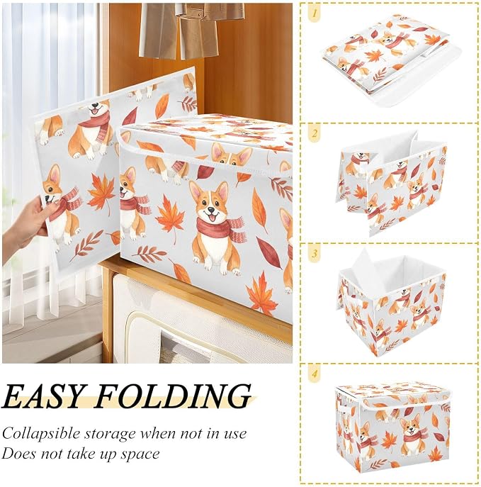 Storage Bins with Lid Pet Scarf Foldable Storage Boxes 40L Baskets | Decorative Storage Boxes, Dust-Proof Flip Top, Reinforced Handles, For Home & Bedroom, Clothes & Toy Box, Oxford Fabric Print