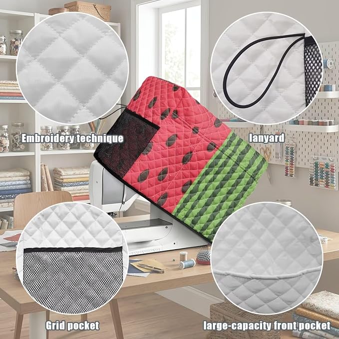 Sewing Machine Cover Polyester Febric Watermelon Fruit Stripe | Dust Pet Hair Protection,Quilting Design,Fits Standard Singer,Brother Janome Machines,Protecting Decorating Your Sewing Space