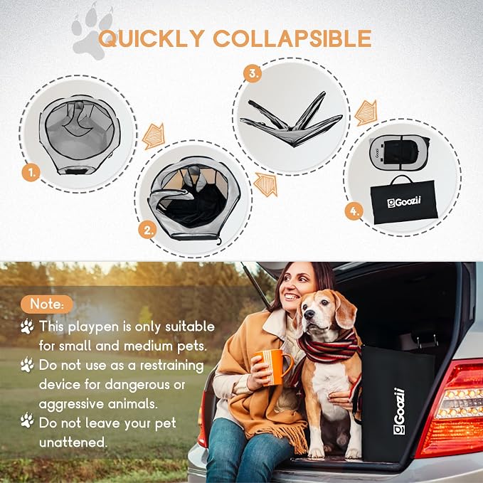 Goozii Pet Cat Playpen for Indoor Cats Enclosed, Puppy Dog Play Pen for Outdoor Travel Camping (Medium Size, Light Grey)
