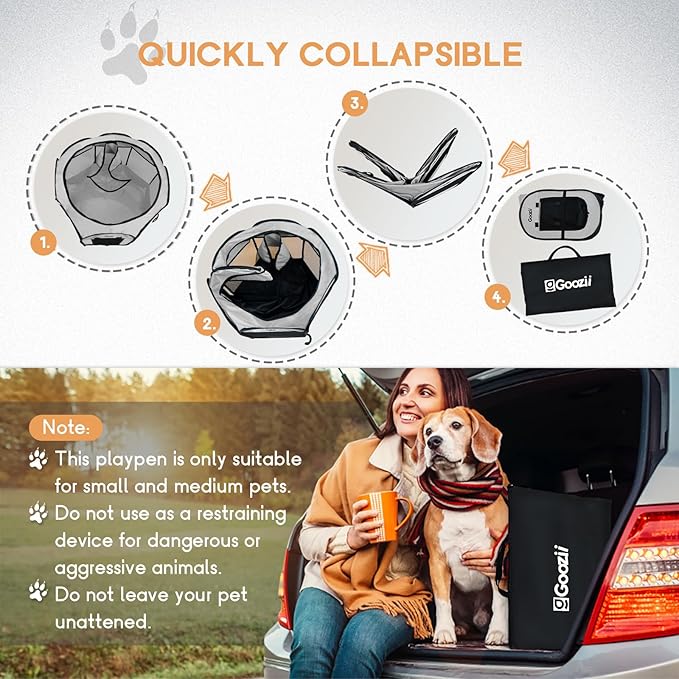 Goozii Pet Cat Playpen for Indoor Cats Enclosed, Puppy Dog Play Pen for Outdoor Travel Camping (Small Size, Light Grey)